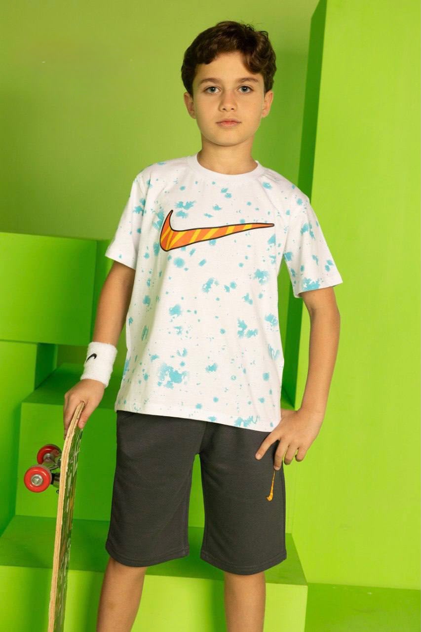 Kids Tie-Dye Sports Graphic T-Shirt – White Performance Tee for Boys