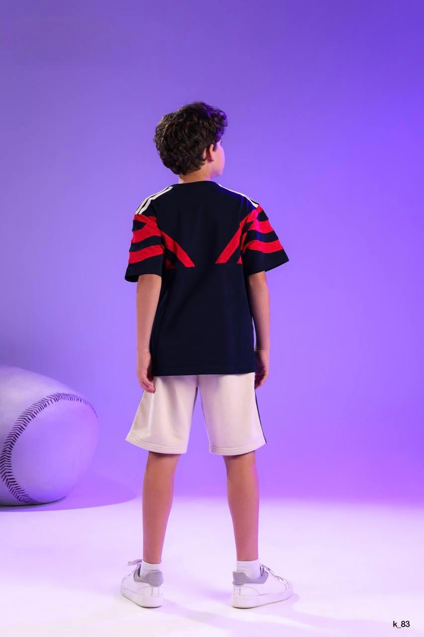 Boys Sports Graphic T-Shirt & Shorts Set – 2-Piece Casual Summer Outfit in Black & White
