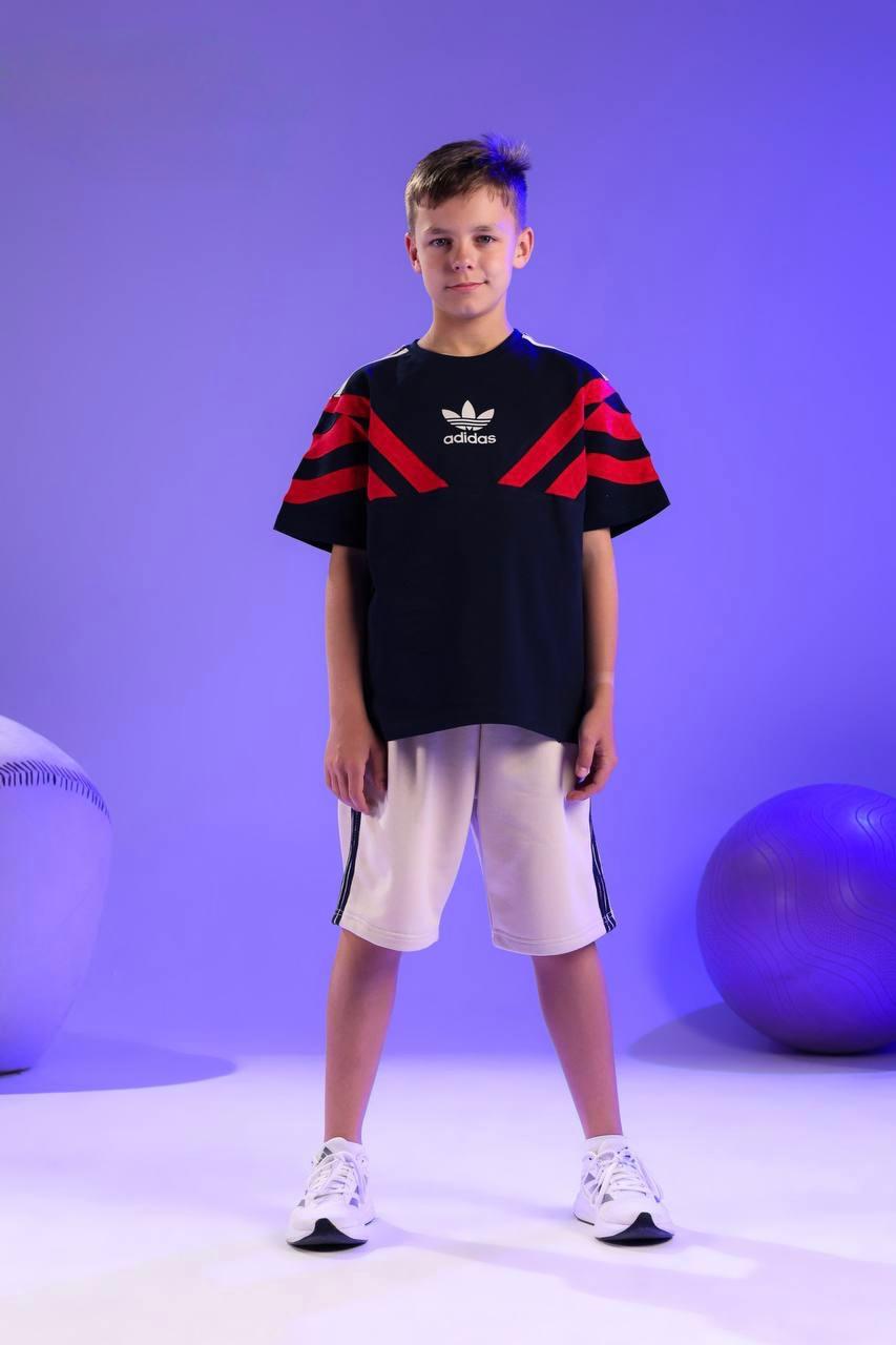 Boys Sports Graphic T-Shirt & Shorts Set – 2-Piece Casual Summer Outfit in Black & White