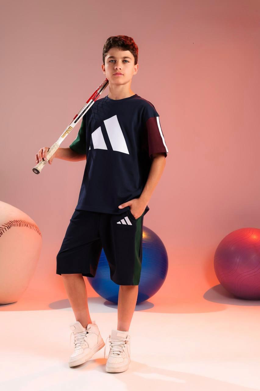 Boys Sports Graphic T-Shirt & Shorts Set – 2-Piece Athletic Summer Outfit in Navy