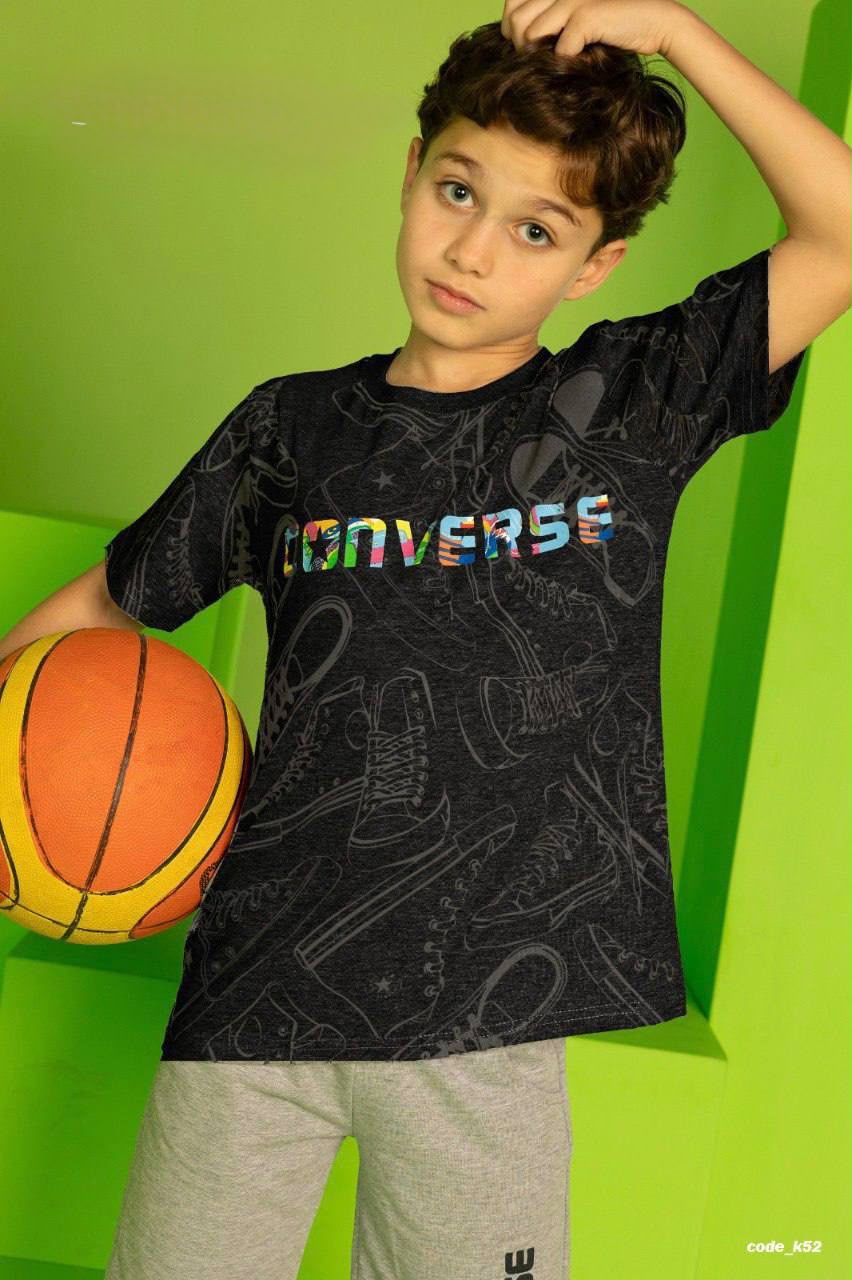 Boys' Converse Graphic T-Shirt & Grey Shorts Set – Soft Cotton Casual Summer Outfit