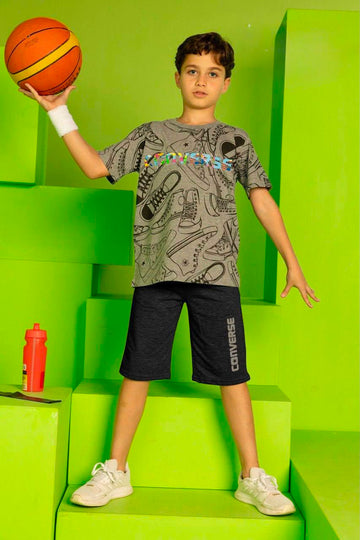 Boys' Converse Graphic T-Shirt & Black Shorts Set – Soft Cotton Casual Summer Outfit