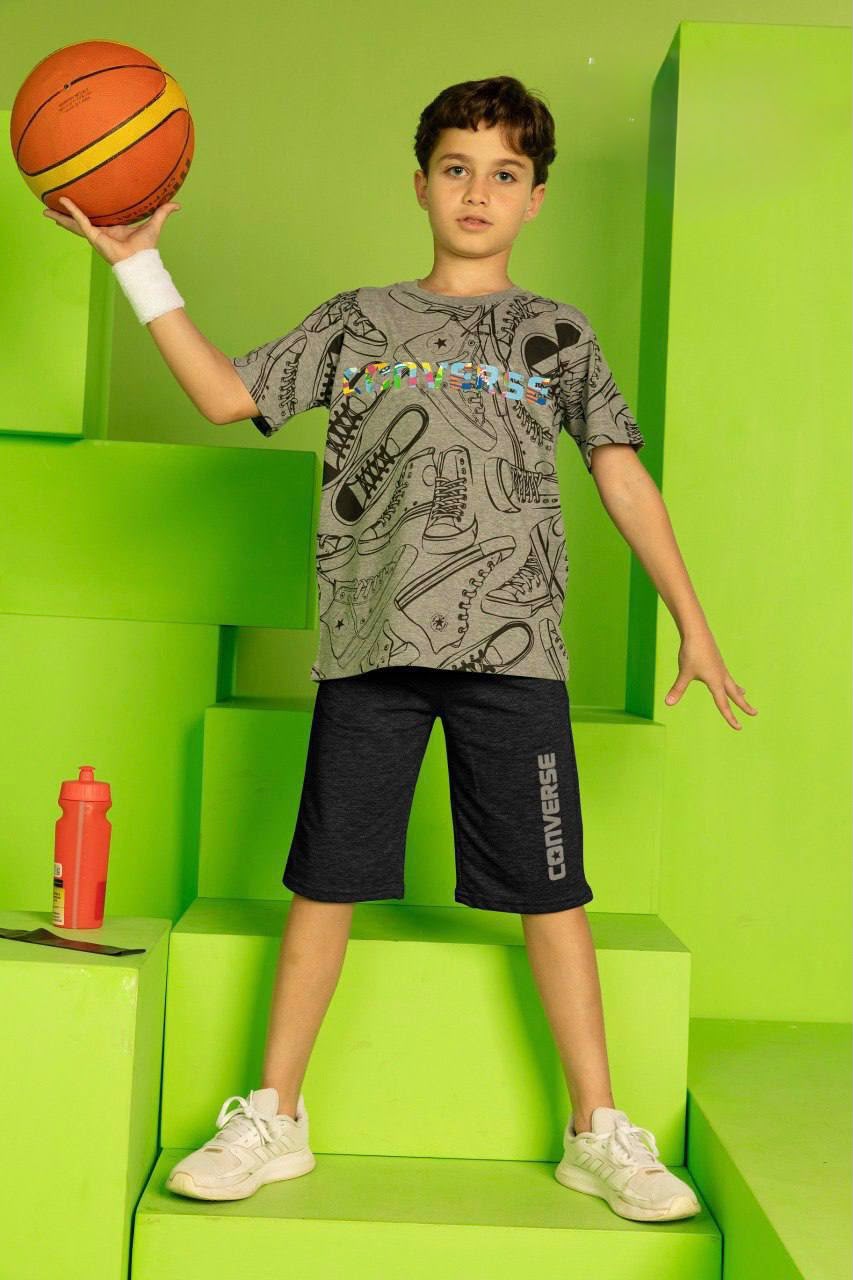 Boys' Converse Graphic T-Shirt & Black Shorts Set – Soft Cotton Casual Summer Outfit