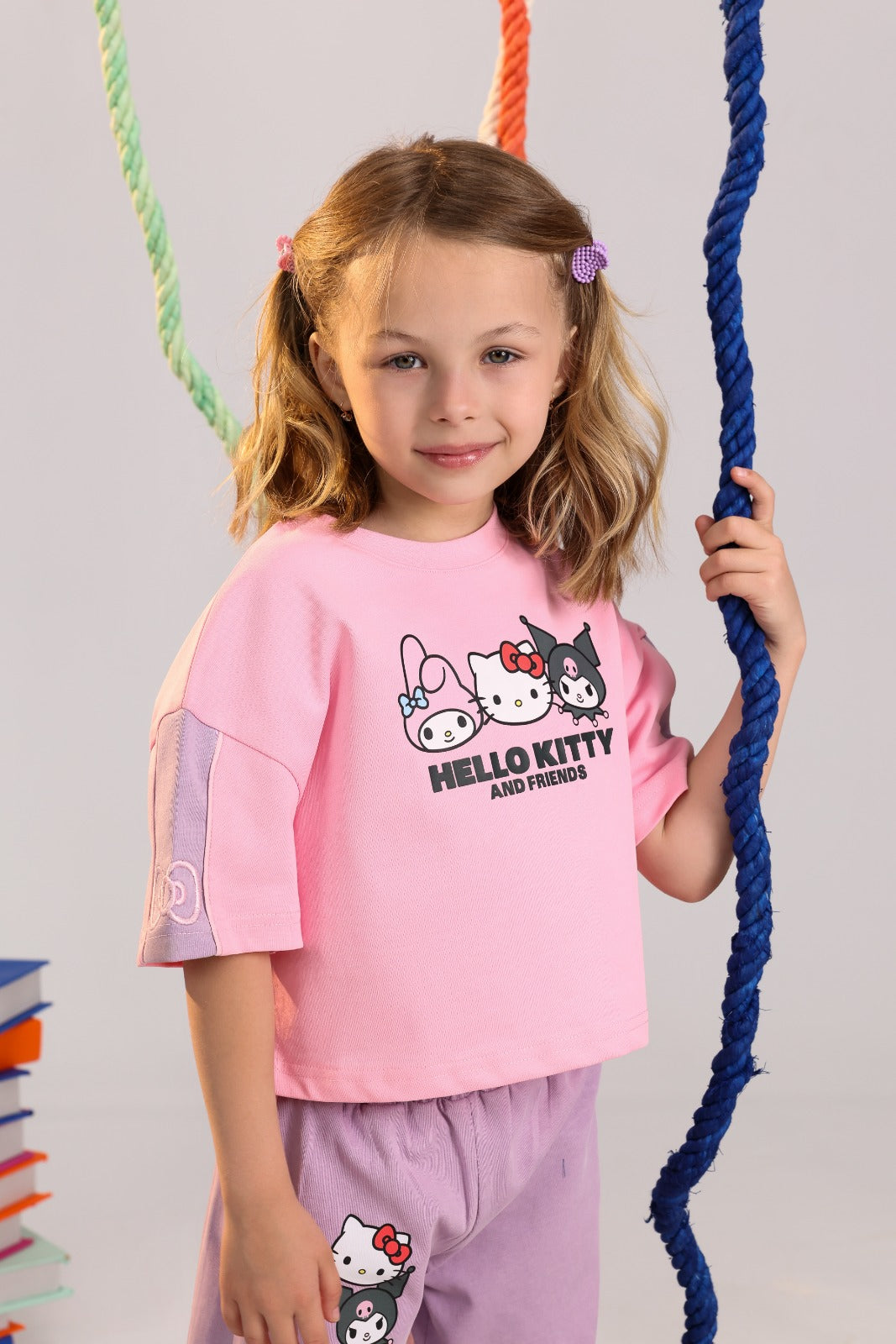 Girls' Hello Kitty Graphic T-Shirt & Wide-Leg Pants Set – Soft Casual Outfit for Kids