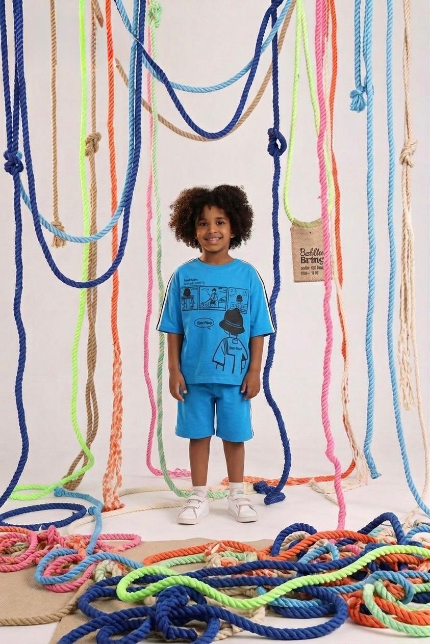 Kids Blue Graphic T-Shirt & Shorts Set – Casual Cotton Summer Outfit for Boys