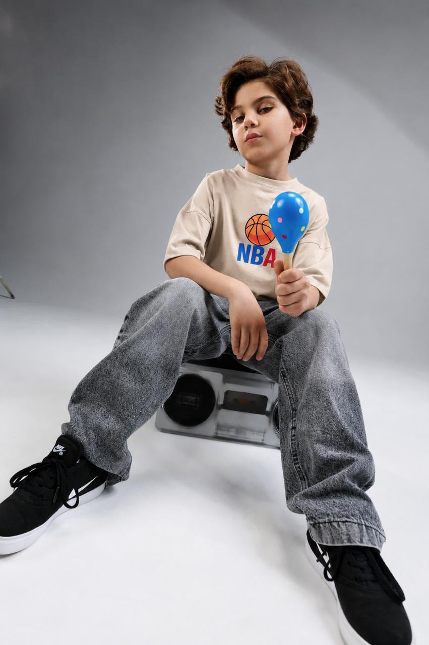 Boys' NBA Graphic Oversized T-Shirt | Soft Cotton Casual Streetwear Tee