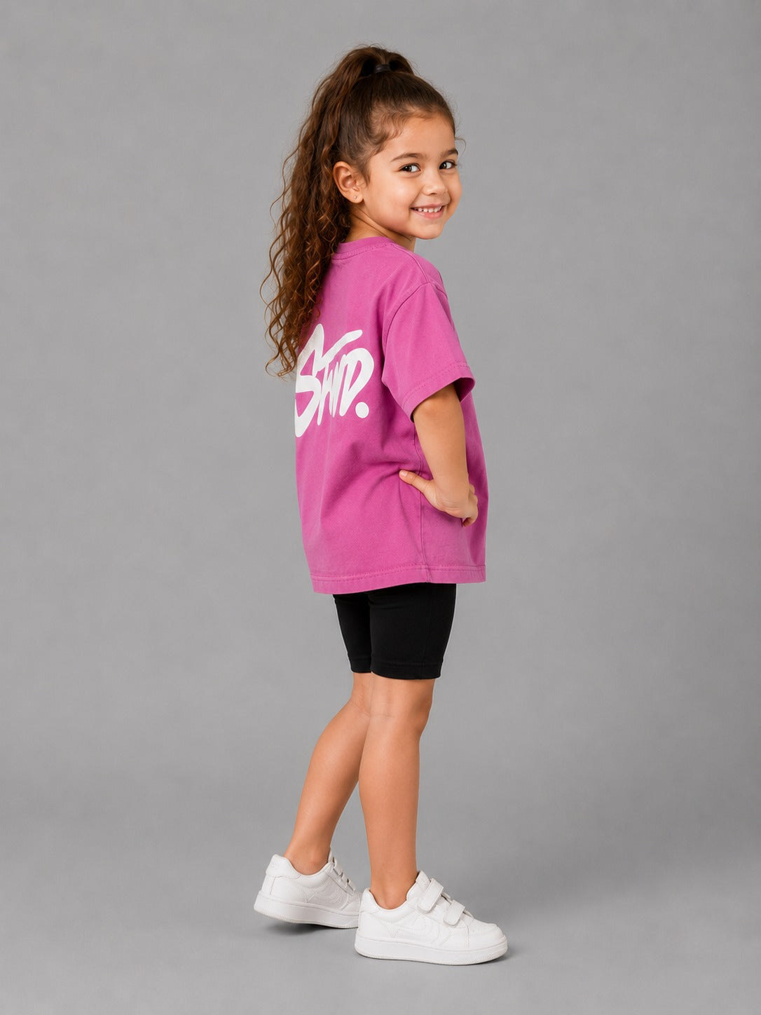 Girls' Oversized Pink T-Shirt Soft Cotton Casual Summer Outfit