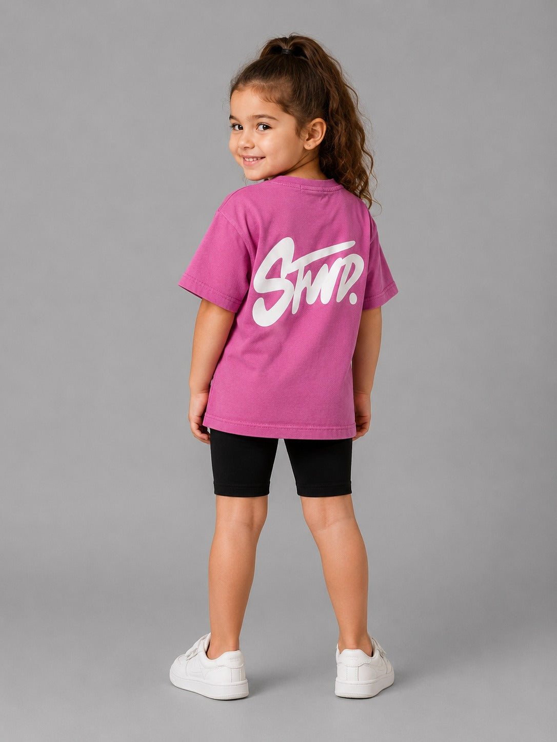 Girls' Oversized Pink T-Shirt Soft Cotton Casual Summer Outfit