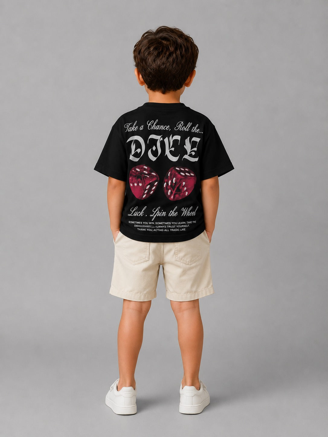 Boys' Black Dice Graphic T-Shirt   Soft Cotton Casual Summer Outfit