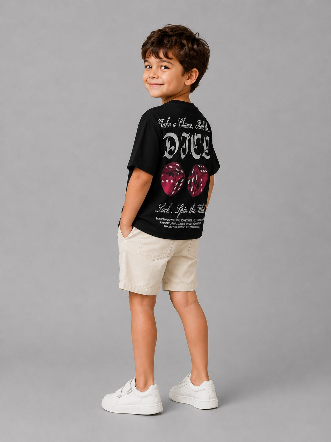 Boys' Black Dice Graphic T-Shirt   Soft Cotton Casual Summer Outfit