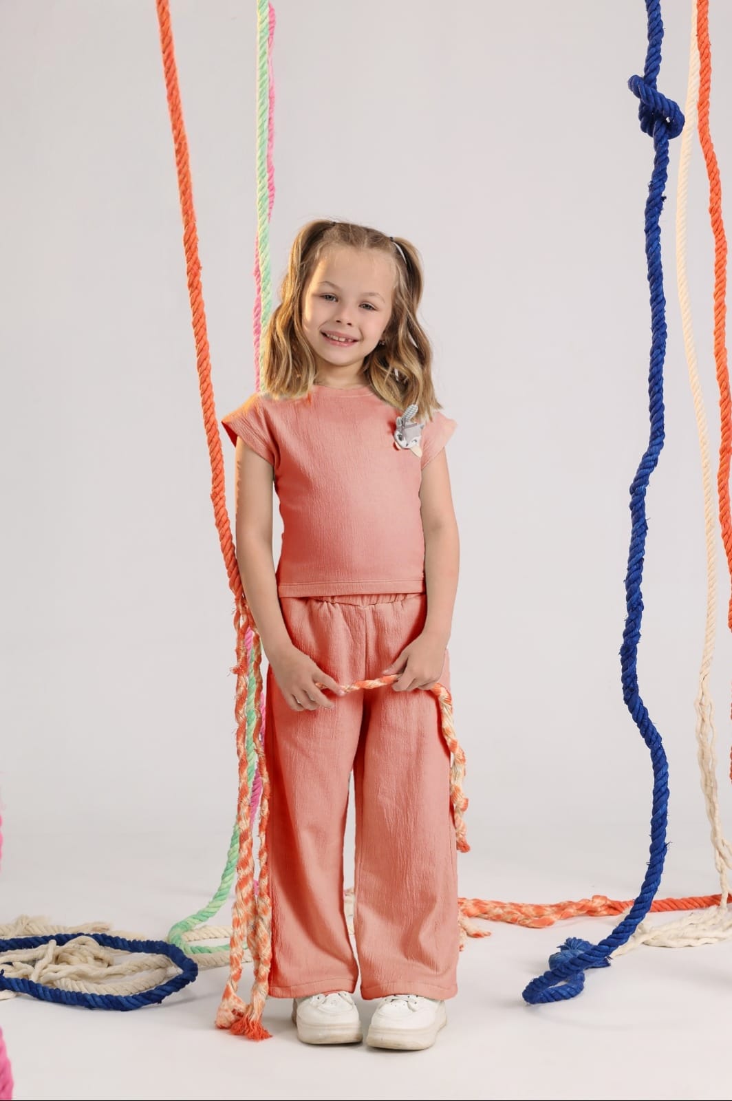 Girls Soft Pink Ribbed Lounge Set – Wide Leg Pants & Cap Sleeve Top (Sizes 10–16)