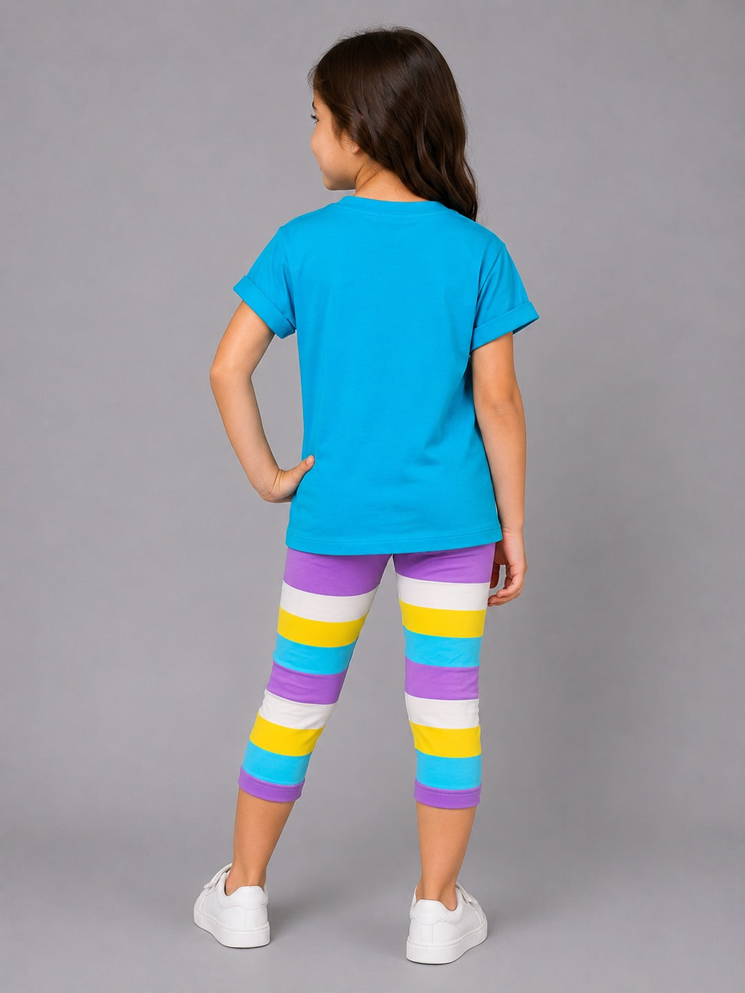 Girls' Bluey Graphic T-Shirt & Striped Capri Leggings Set – Soft Cotton 2-Piece Casual Outfit for Kids