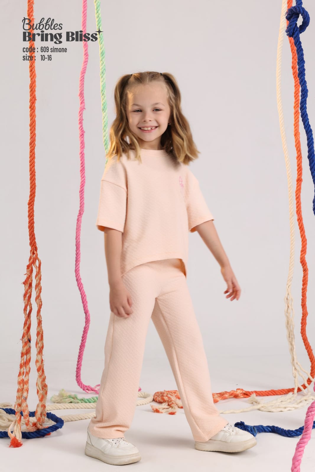 Girls Soft Knit Lounge Set – Short Sleeve Top & Wide-Leg Pants in Simon Color