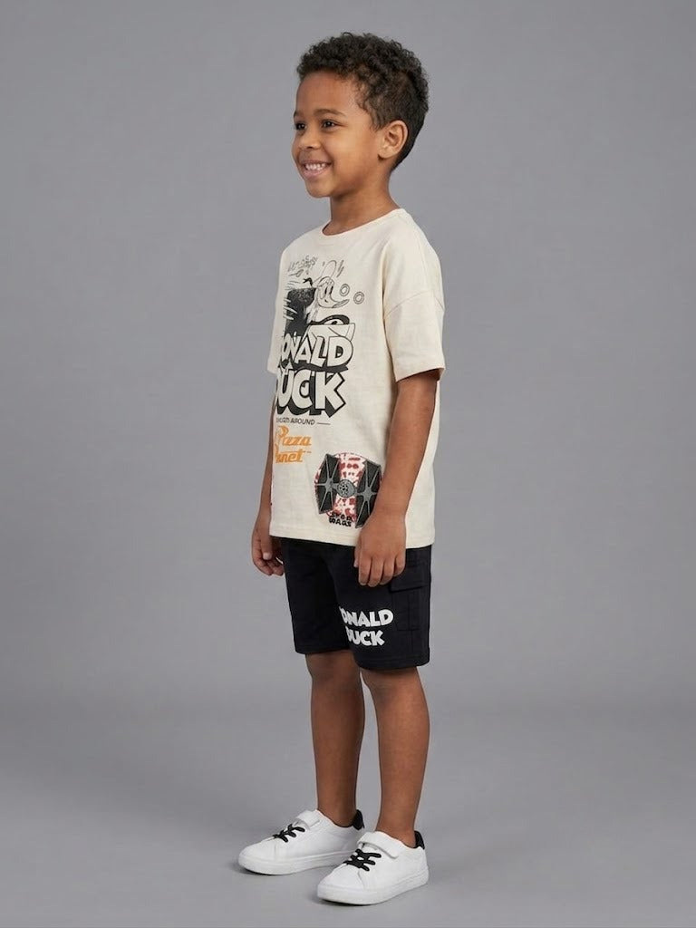 Boys' Donald Duck Graphic T-Shirt & Shorts Set – Soft Cotton 2-Piece Casual Summer Outfit for Kids