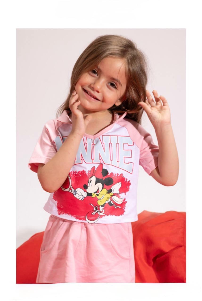 Girls' Minnie Mouse Graphic Crop Top & Skort Set – Soft Cotton 2-Piece Casual Outfit for Kids