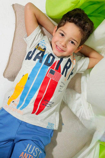 Boys' Surf Print T-Shirt & Knee-Length Shorts Set – Soft Cotton 2-Piece Casual Homewear for Kids