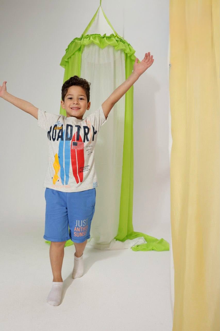 Boys' Surf Print T-Shirt & Knee-Length Shorts Set – Soft Cotton 2-Piece Casual Homewear for Kids
