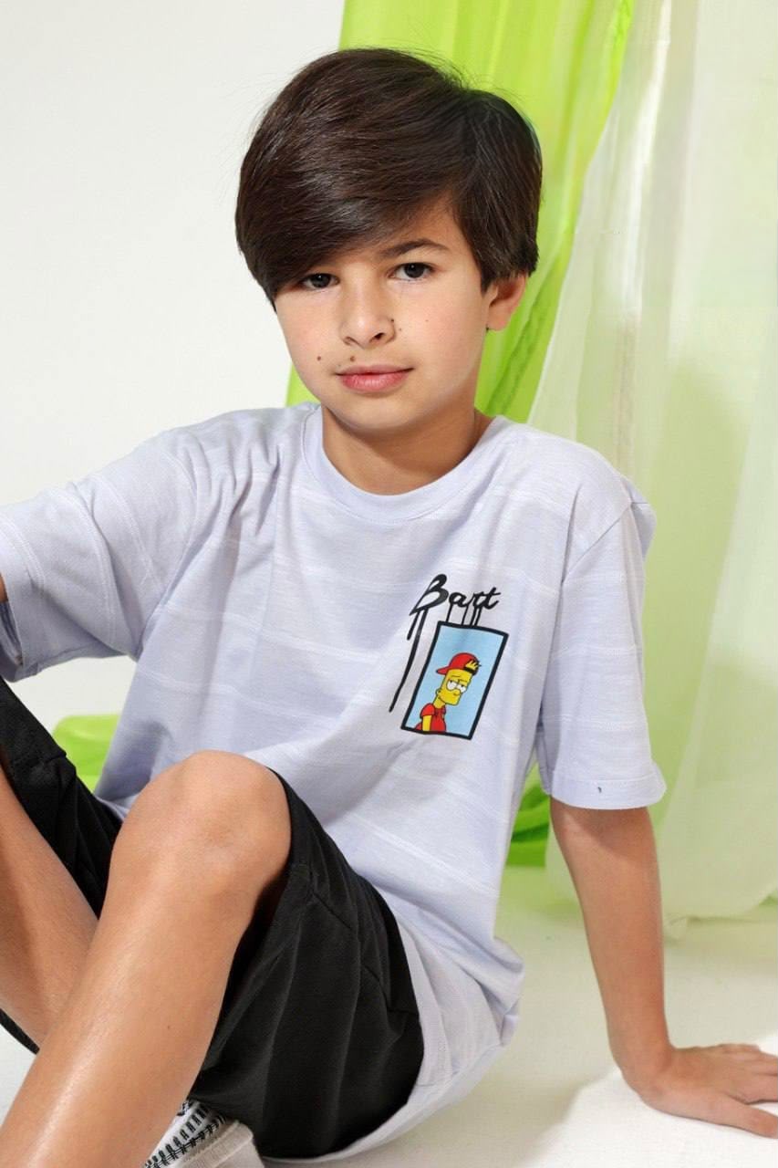 Boys' Bart Simpson Graphic T-Shirt & Knee-Length Shorts Set – Soft Cotton 2-Piece Casual Home wear for Kids