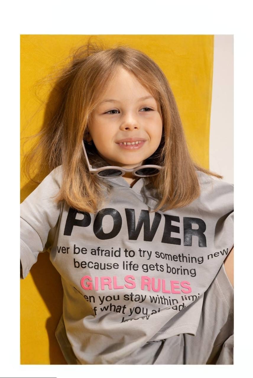 Girls' Beige Graphic T-Shirt & Culotte Shorts Set – Oversized Cotton Casual 2-Piece Outfit