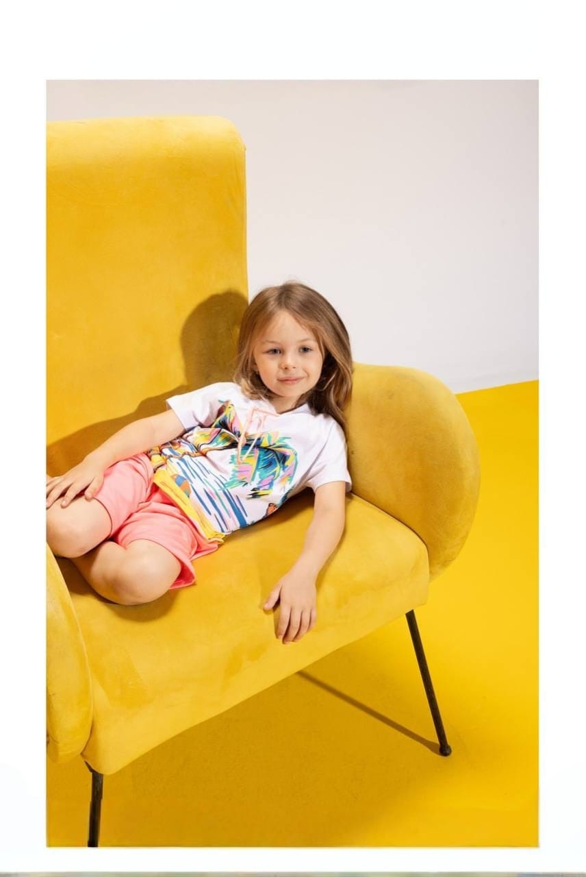 Girls' Tropical Print T-Shirt & Coral Culotte Shorts Set – Summer Cotton 2-Piece Outfit