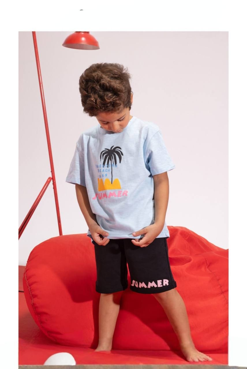 Boys' Summer Graphic T-Shirt & Shorts Set – Palm Tree Cotton 2-Piece Casual Outfit