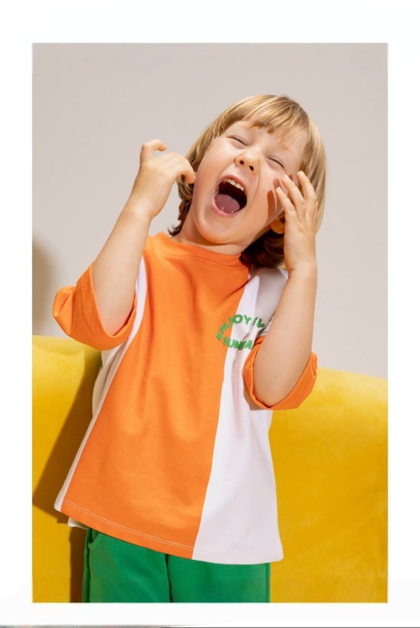 Boys' Color Block T-Shirt & Green Shorts Set – Cotton Summer 2-Piece Casual Outfit
