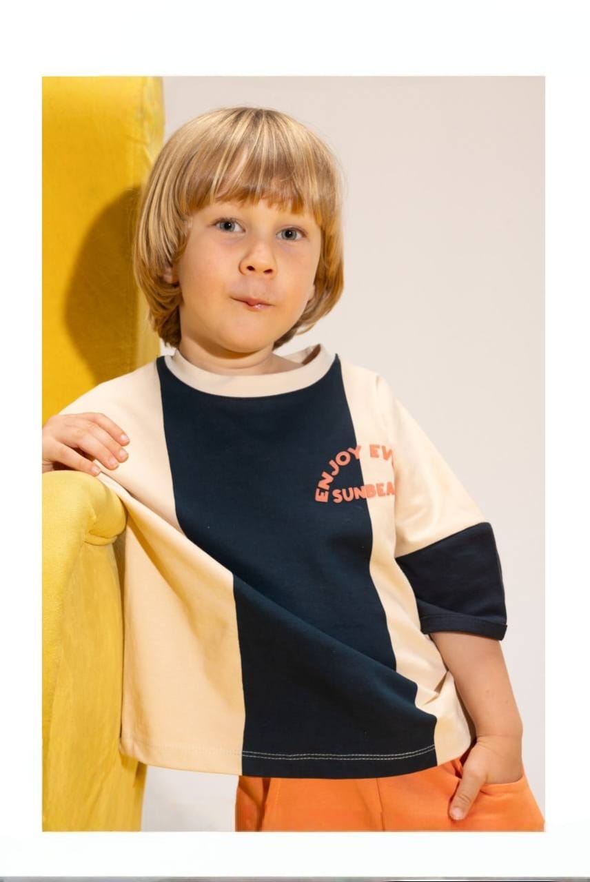 Boys' Color Block T-Shirt & Orange Shorts Set – Cotton Summer 2-Piece Casual Outfit