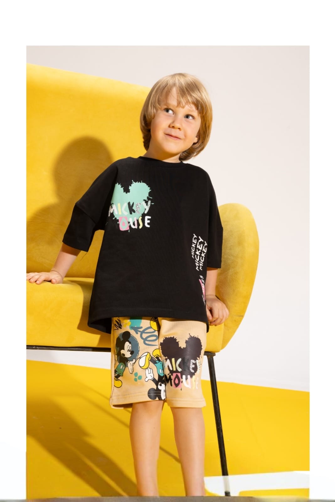 Boys' Mickey Mouse Oversized T-Shirt & Printed Shorts Set – Cotton Summer 2-Piece Outfit