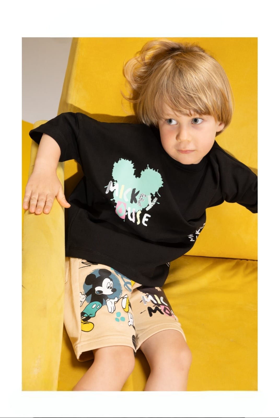 Boys' Mickey Mouse Oversized T-Shirt & Printed Shorts Set – Cotton Summer 2-Piece Outfit