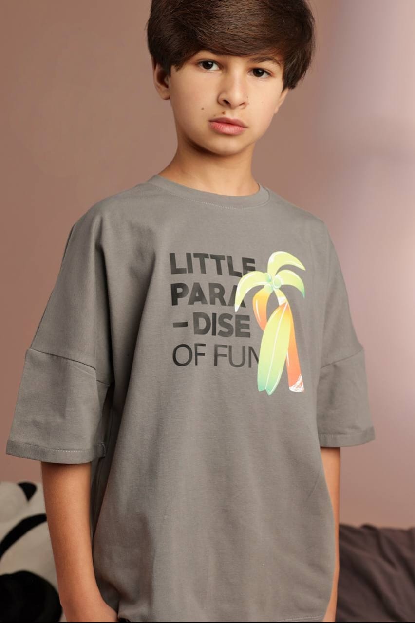 Boys' Oversized Paradise Graphic T-Shirt & Black Shorts Set – Cotton Summer 2-Piece Outfit