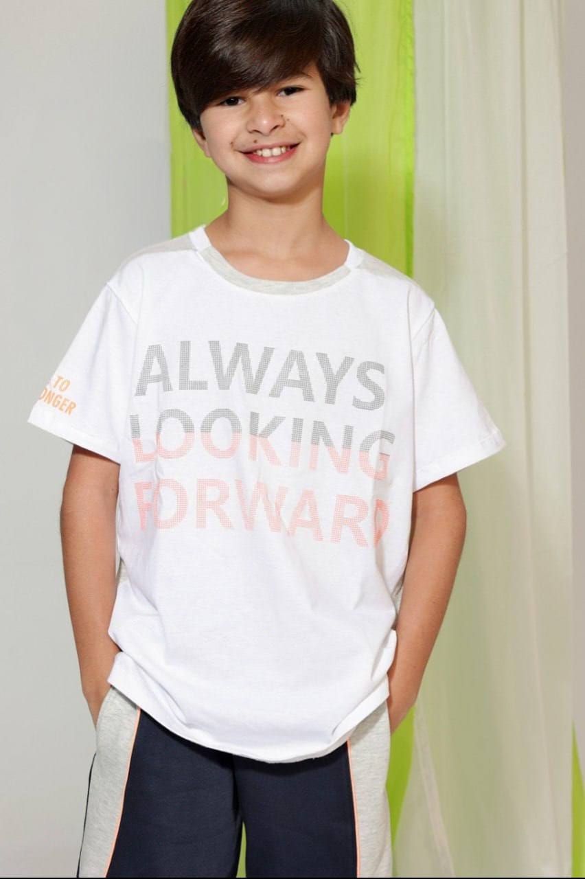 Boys' White Graphic T-Shirt & Navy Shorts Set – Cotton Casual 2-Piece Outfit