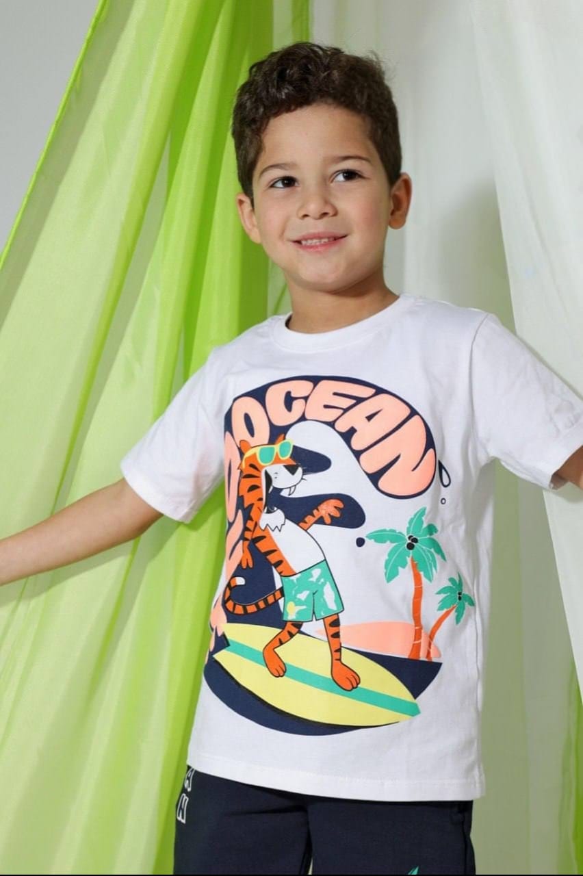 Boys' Ocean Adventure Graphic T-Shirt & Navy Shorts Set – Cotton Summer 2-Piece Outfit