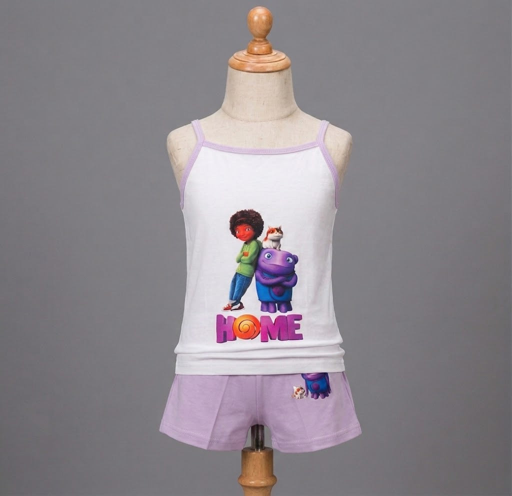Girls’ DreamWorks Home Graphic Tank Top & Shorts Set – Pink 2-Piece Summer Outfit