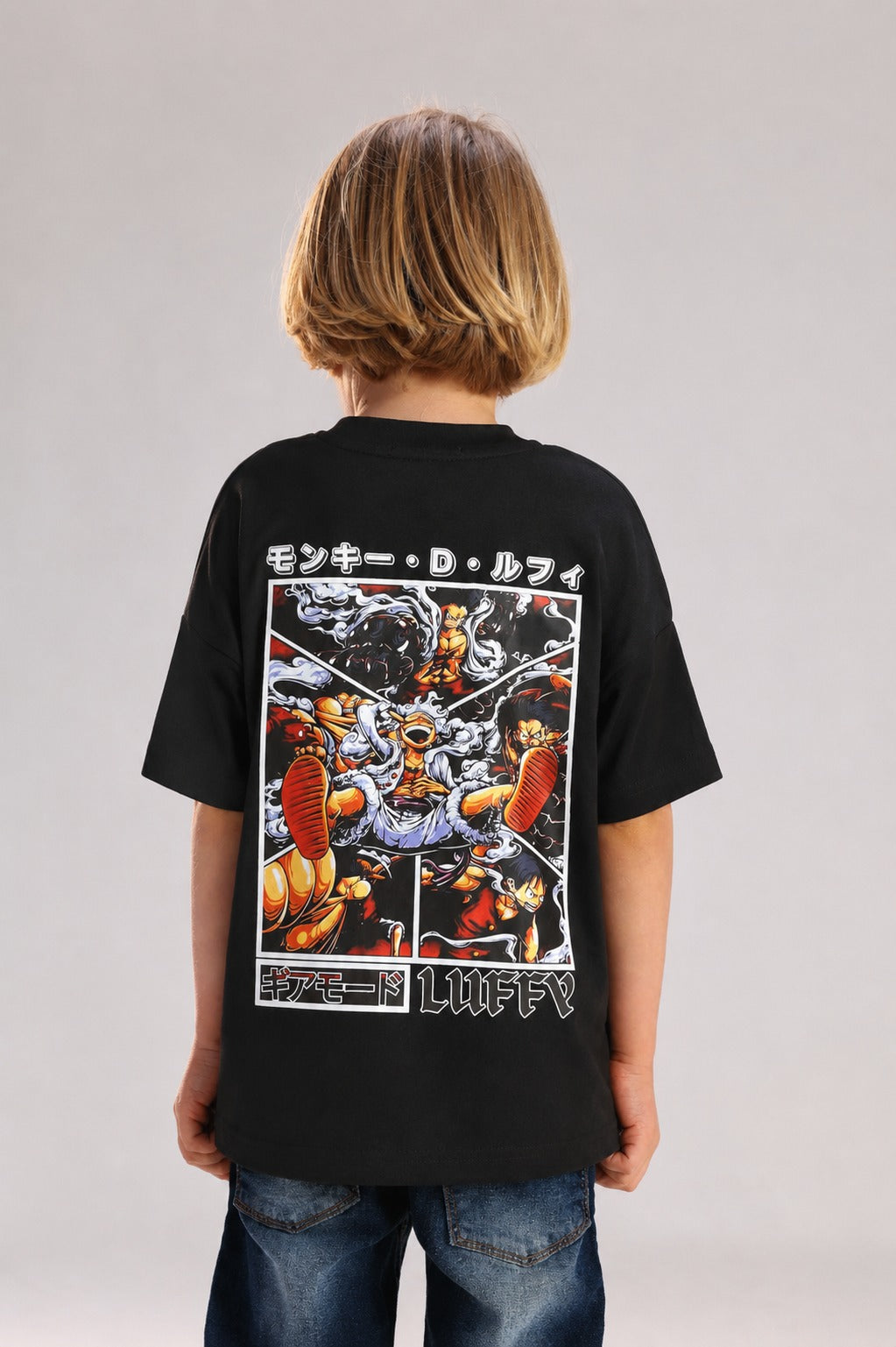 Boys' One-Piece Luffy Graphic T-Shirt | Black Oversized Anime Streetwear Tee