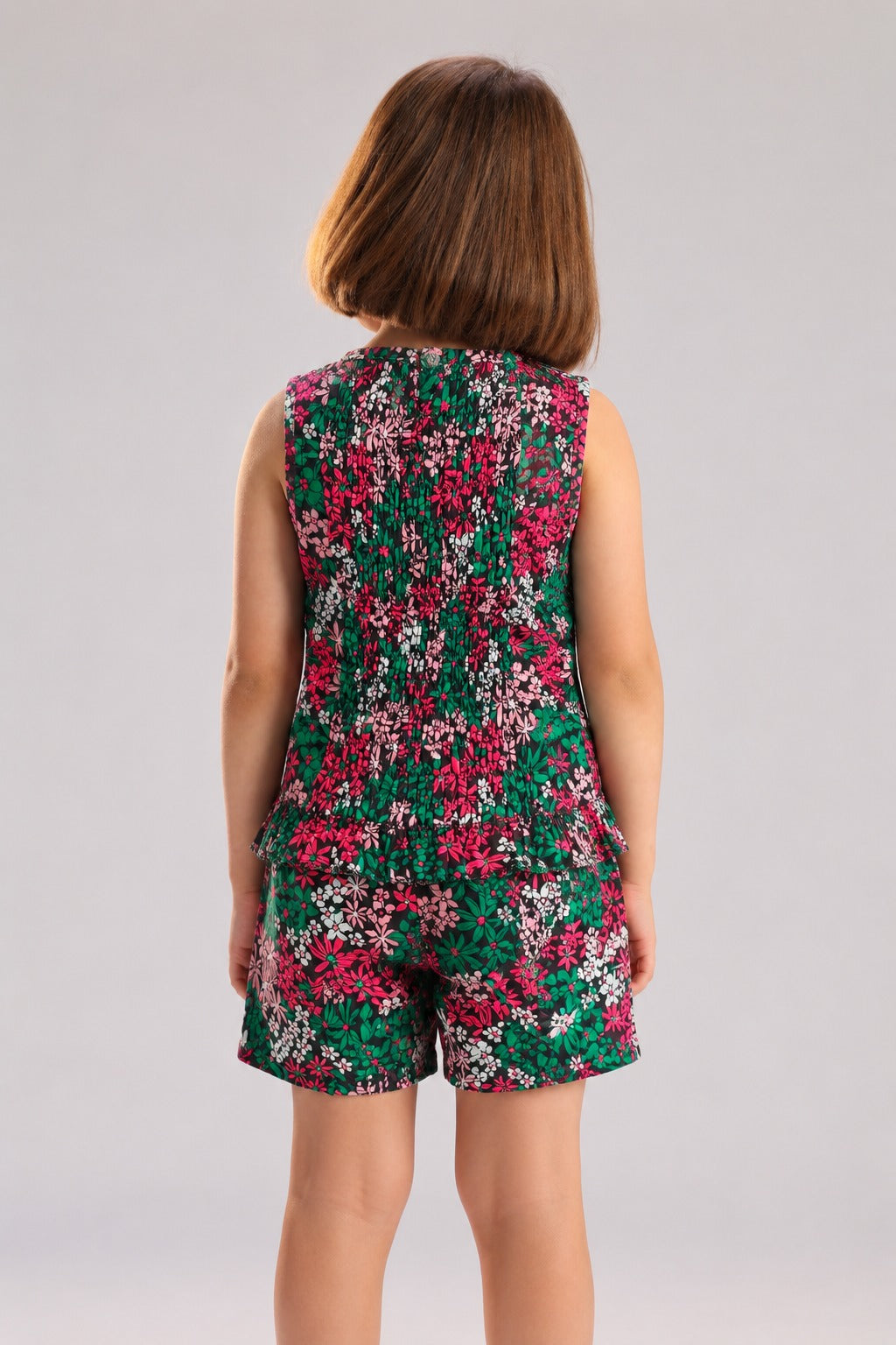 Girls’ Floral Print Sleeveless Romper – Button-Front Summer Playsuit with Shorts