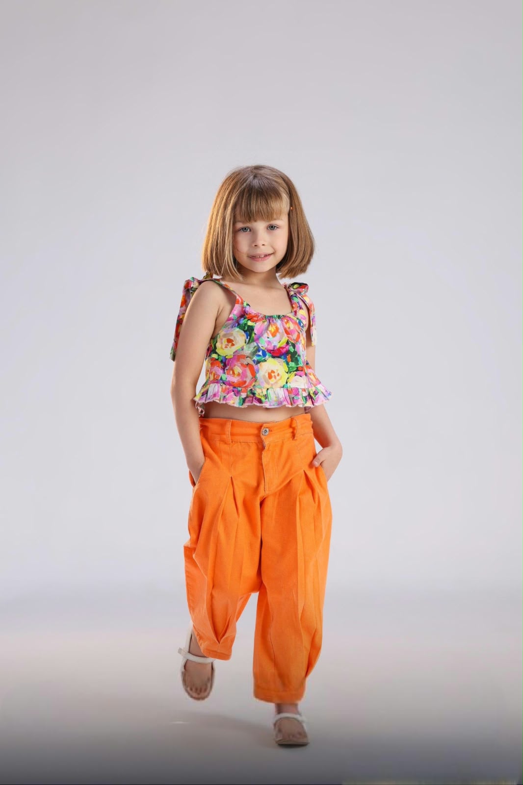 Girls’ Floral Print Sleeveless Romper – Button-Front Summer Playsuit with Shorts