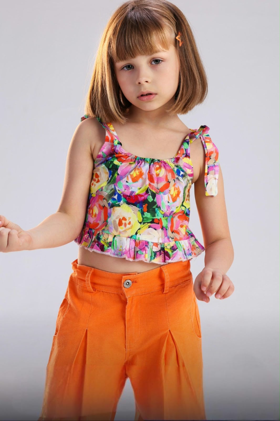 Girls’ Floral Print Sleeveless Romper – Button-Front Summer Playsuit with Shorts