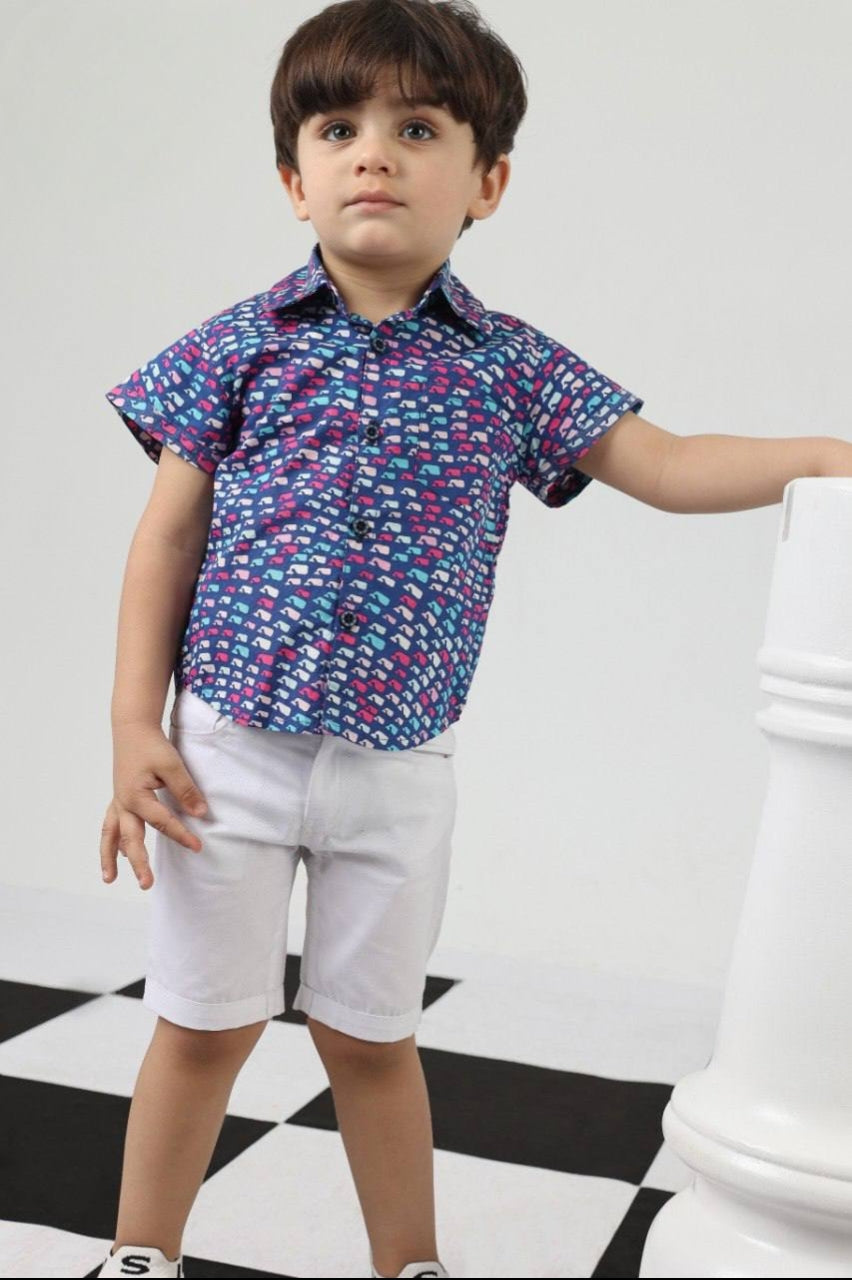 Boys’ Printed Short-Sleeve Shirt & White Shorts Set – Stylish Casual Summer Outfit