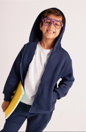 Boys’ navy Zip-Up Hooded Sweatshirt – Comfortable Casual Kids Hoodie with Front Pockets