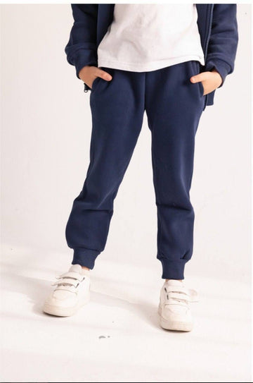 Girls’ Navy Blue Jogger Pants – Elastic Drawstring Waist & Ribbed Cuffs