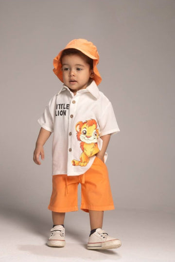 Boys’ Lion Graphic Shirt & Orange Shorts Set – Casual Summer Outfit