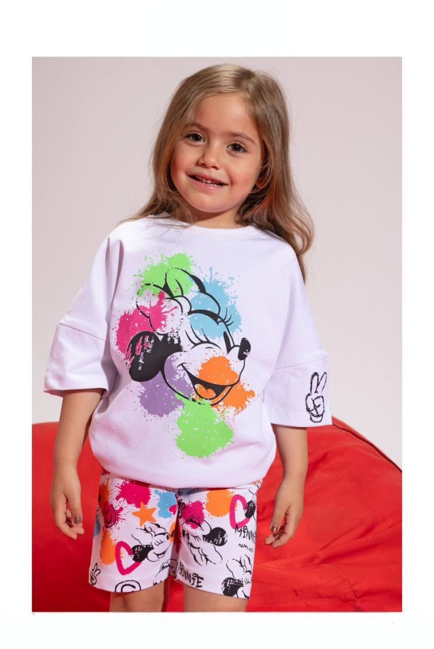 Girls’ Minnie Mouse Graphic T-Shirt & Printed Shorts Set – Casual Summer Outfit
