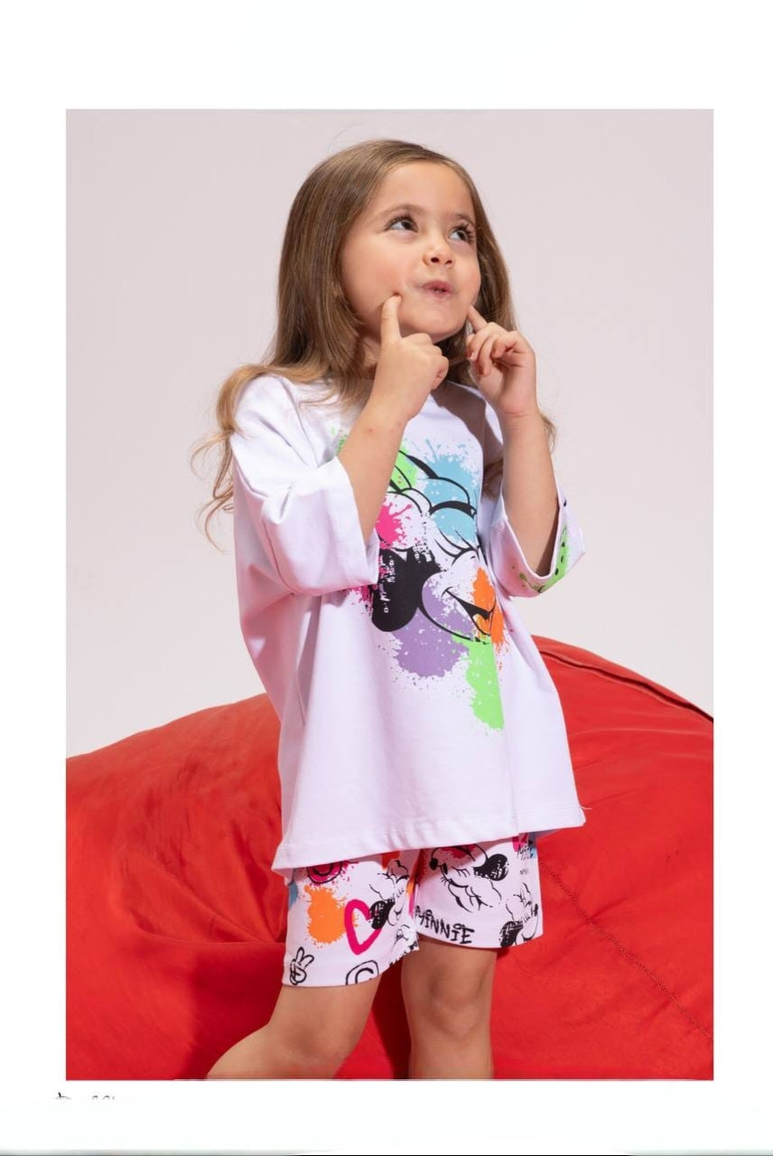 Girls’ Minnie Mouse Graphic T-Shirt & Printed Shorts Set – Casual Summer Outfit