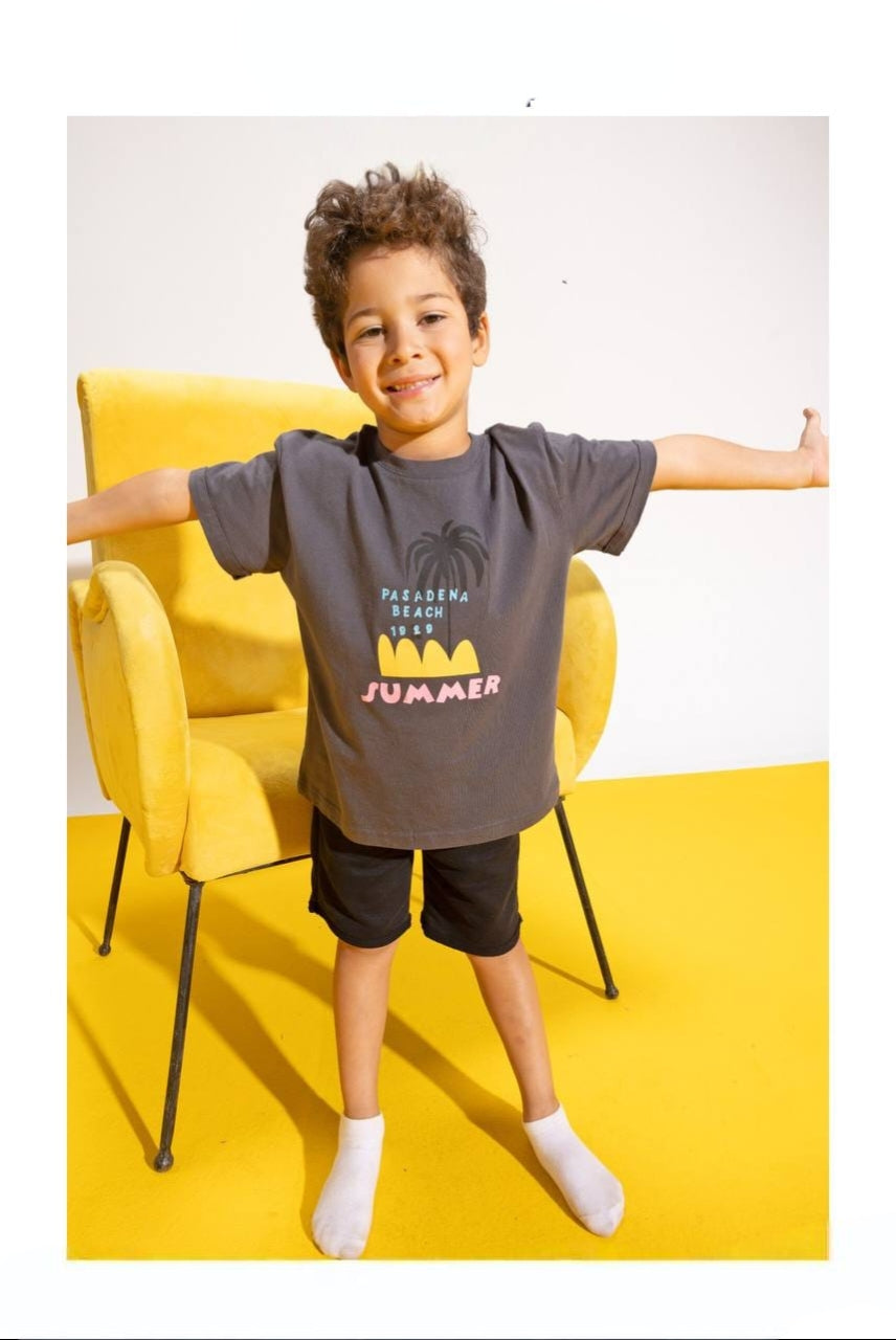 Boys’ Pasadena Beach Summer T-Shirt & Shorts Set – Graphic 2-Piece Casual Outfit