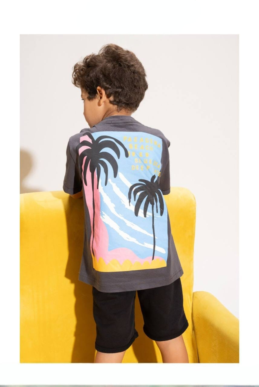 Boys’ Pasadena Beach Summer T-Shirt & Shorts Set – Graphic 2-Piece Casual Outfit