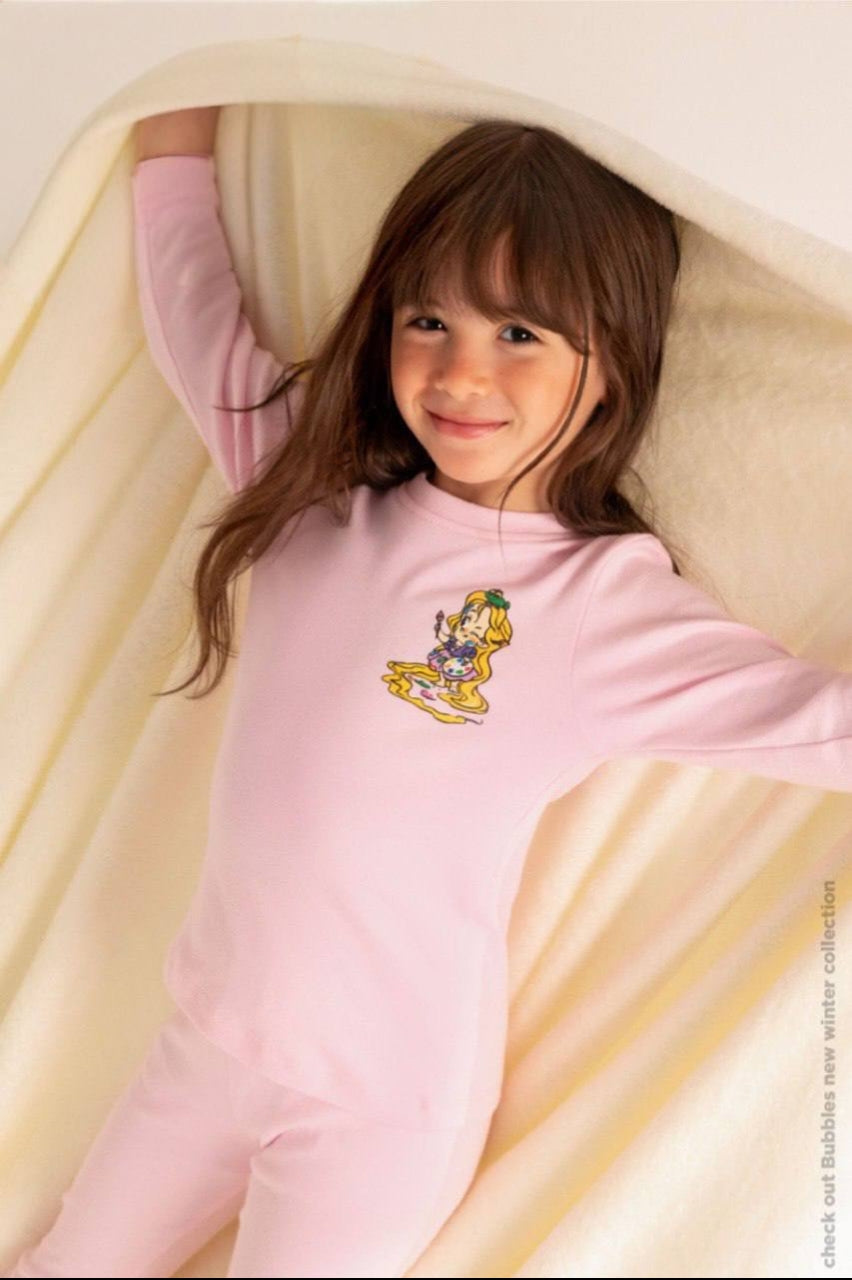 Girls’ Pink 2-Piece Warm Pajama Set – Long-Sleeve Top & Matching Pants