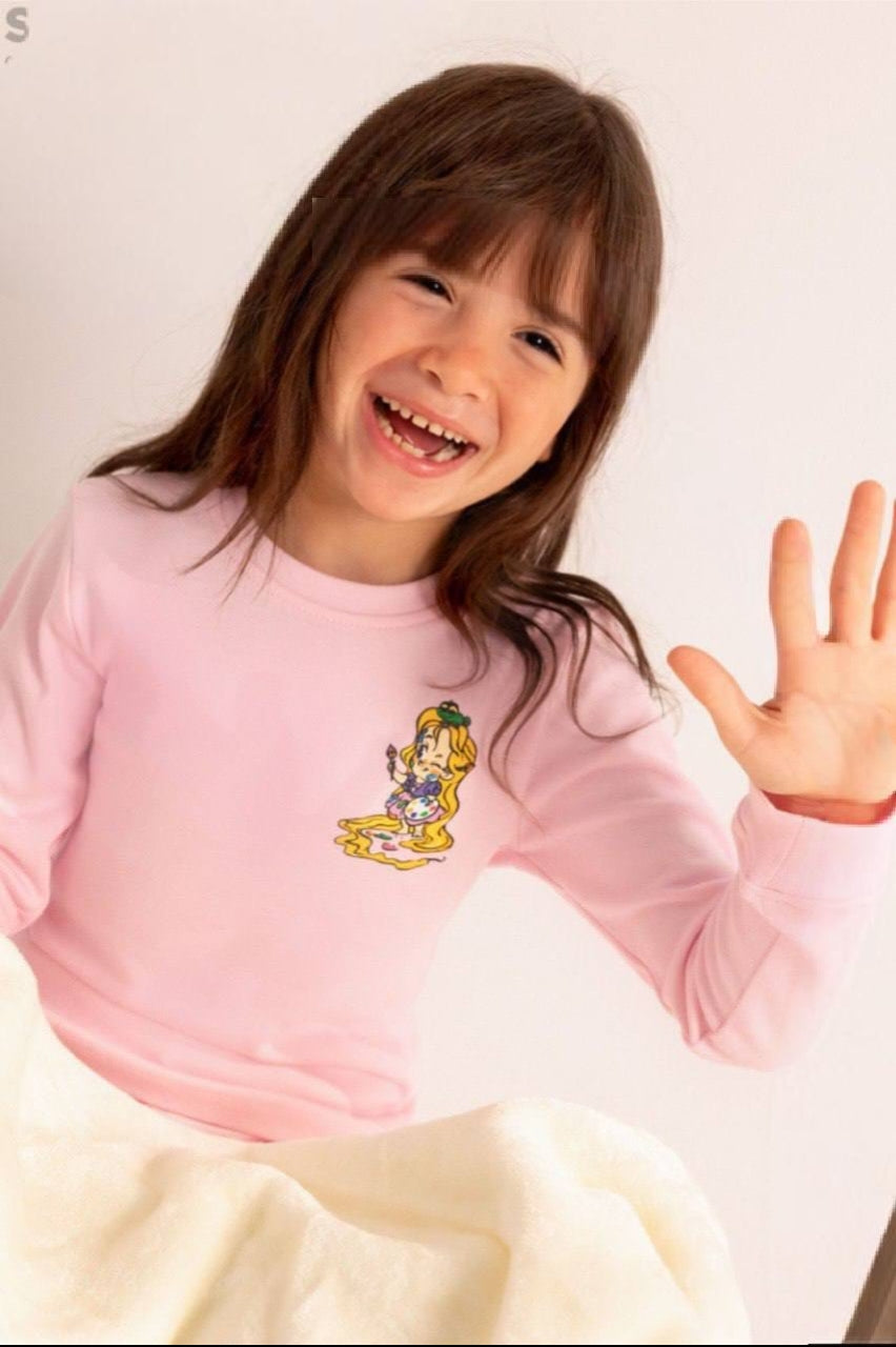 Girls’ Pink 2-Piece Warm Pajama Set – Long-Sleeve Top & Matching Pants