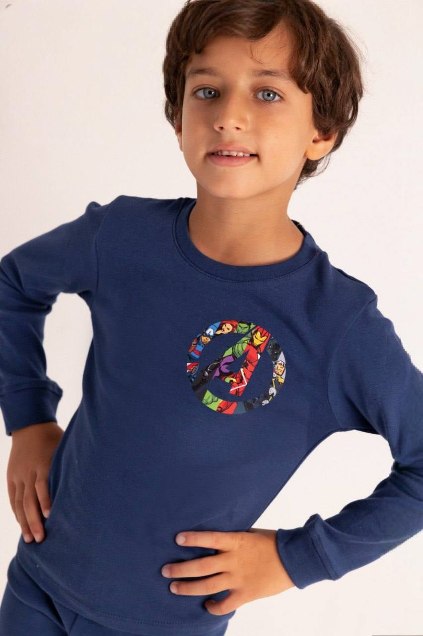 Boys’ Navy Blue 2-Piece Warm Pajama Set – Long-Sleeve Top & Matching Pants