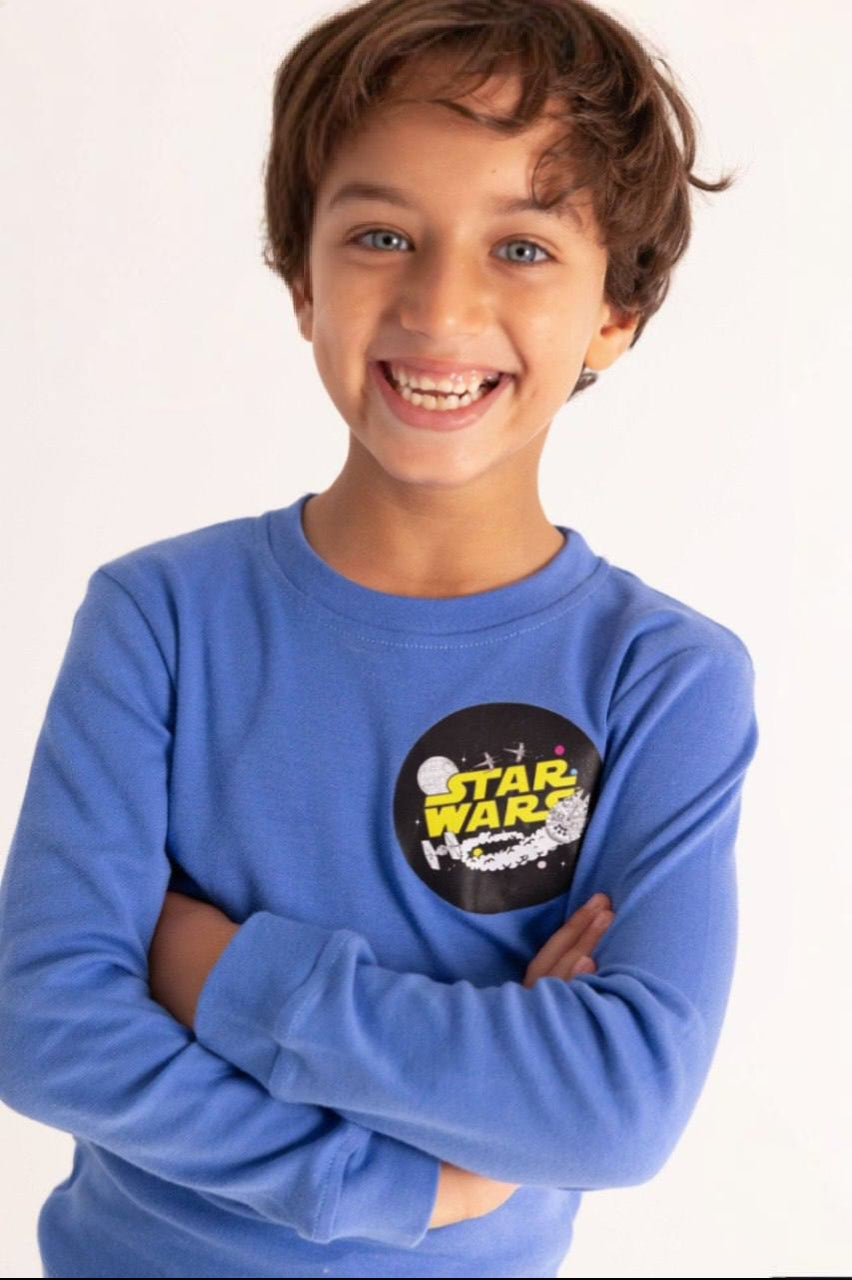 Boys’ Blue Star Wars 2-Piece Warm Pajama Set – Long-Sleeve Top & Matching Pants