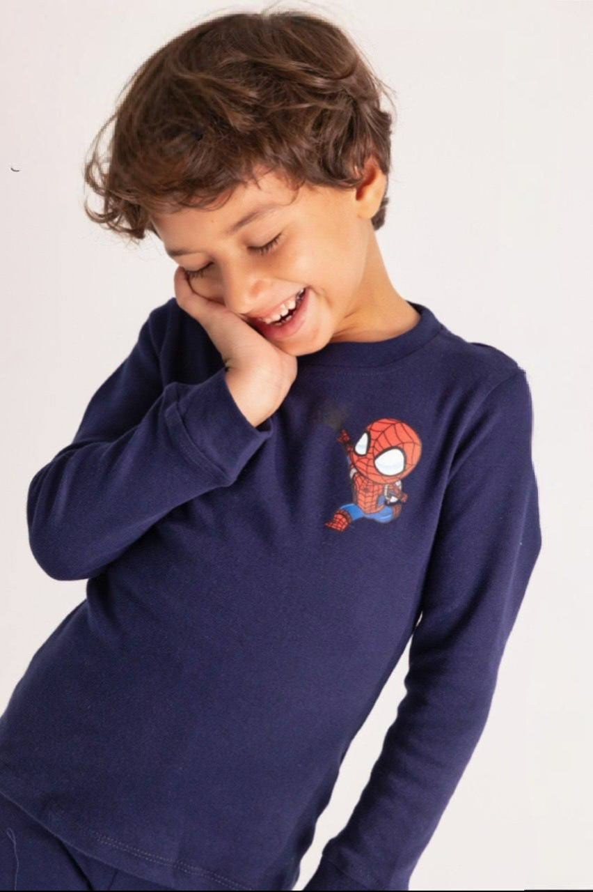 Boys’ Navy Blue 2-Piece Spider-Man Pajama Set – Long-Sleeve Top & Matching Pants